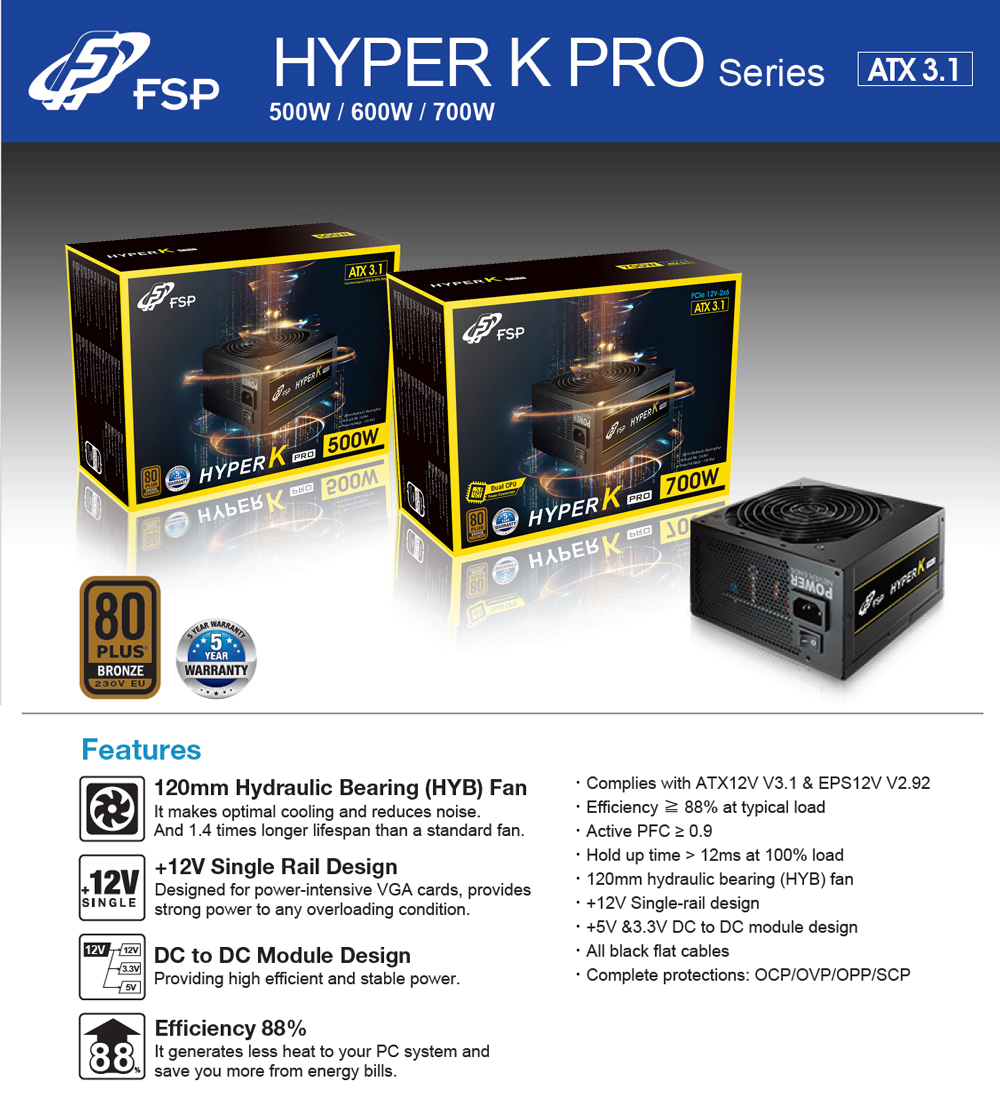 Hyperk Kit FSP-Group, 80PLUS 230V EU Bronze 인증 및 ATX 3.1 적용 'Hyper K PRO' 시리즈 출시