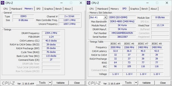 CPU-Z로 본 메모리 정보