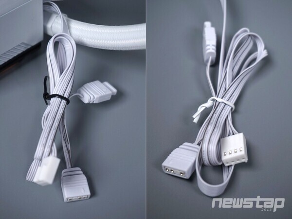 펌프(좌) 및 라디에이터(우)에 연결된 케이블