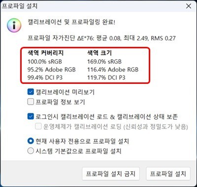 색역 측정 결과