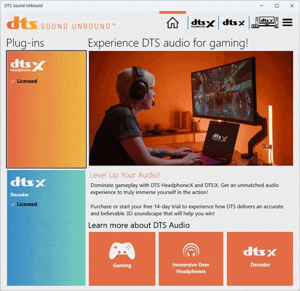 DTS Sound Unbound 라이선스가 포함되어 있다.