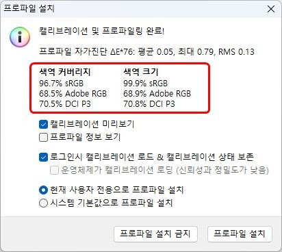 색역 측정 결과