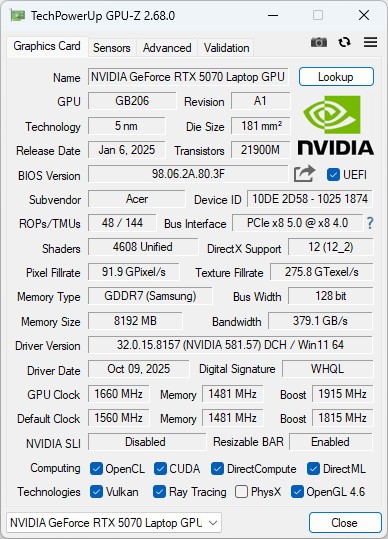 GPU-Z로 본 지포스 RTX 5070 GPU 정보