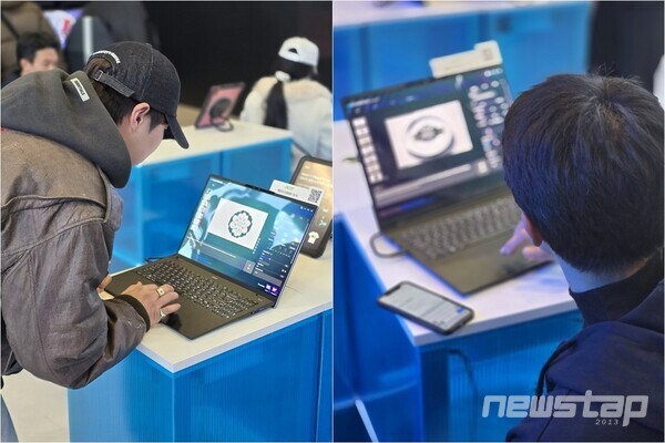 에이서 스위프트 시리즈에 탑재된 인텔 루나레이크 프로세서와 인텔의 로컬 AI 허브 ‘Intel AI Playground’를 활용해 생성형 AI를 만들고 있는 방문객