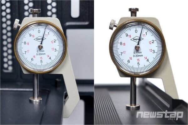 샤시 두께는 약 0.5mm 내외로 측정되었다.